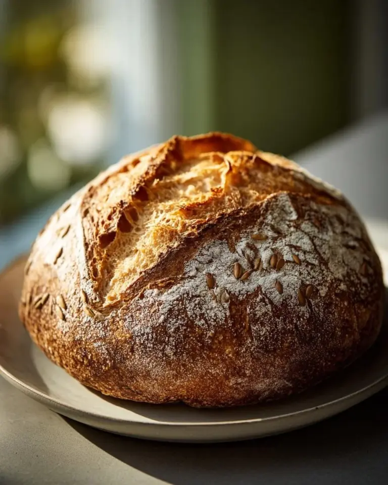 Ein frisches, knuspriges Vollkornbrot aus der Heißluftfritteuse auf einem Holzbrett.