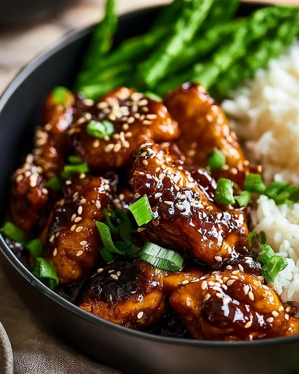 Sesam-Hähnchen Gericht mit asiatischen Aromen, ideal für vier Personen.