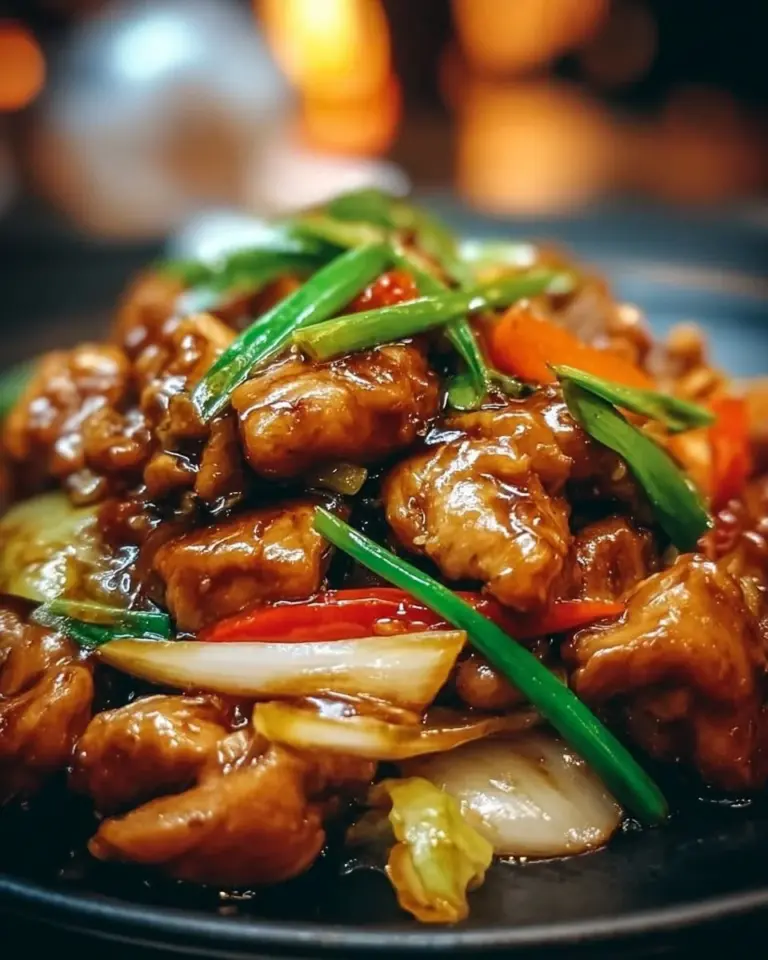 Leckere chinesische Hähnchenpfanne mit Gemüse und Gewürzen