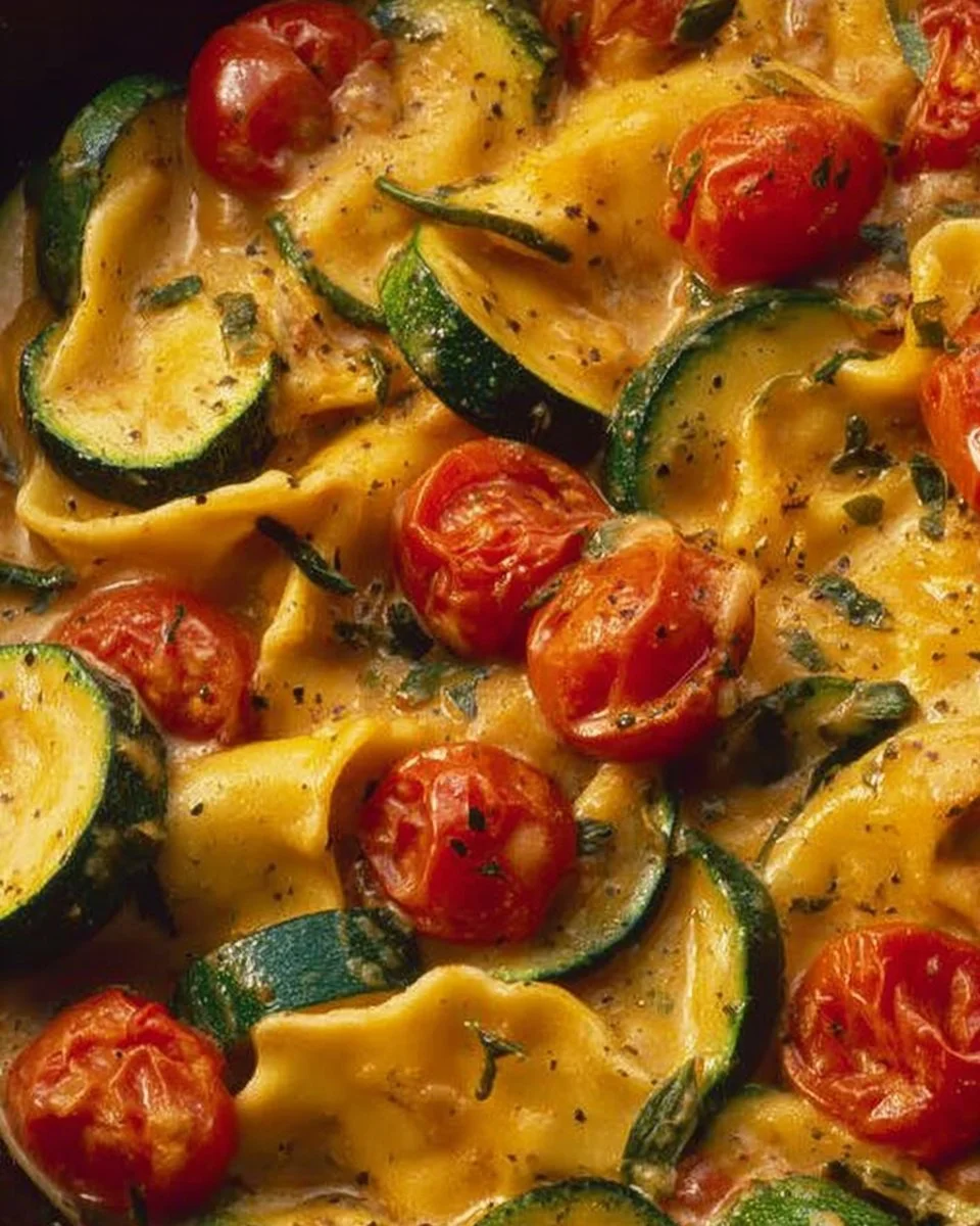 Cremige Maultaschenpfanne mit Zucchini und Tomaten