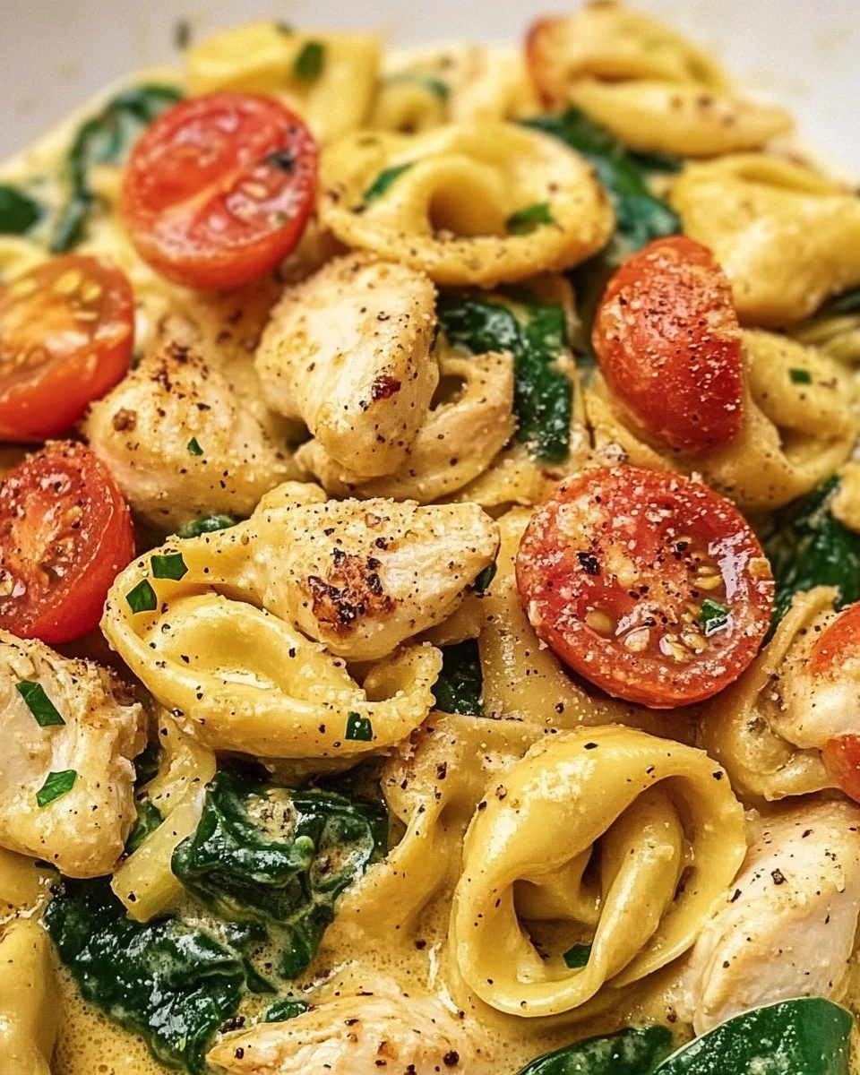 Cremige Tortellini mit Hähnchen, Spinat und Cherrytomaten