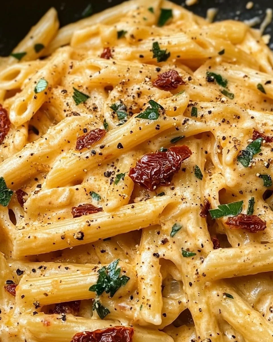 Cremige vegane Pasta mit sonnengetrockneten Tomaten