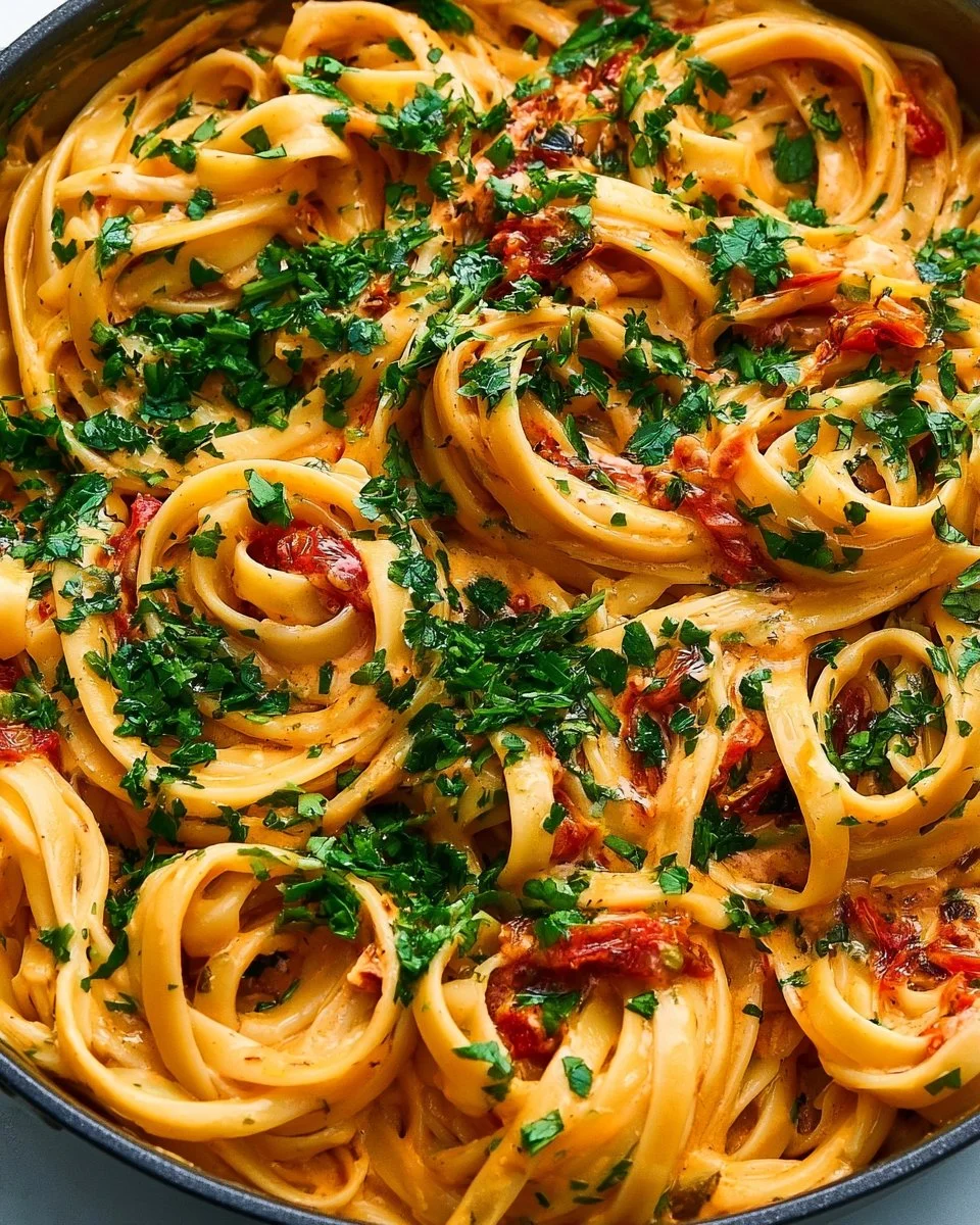 Cremige vegane Pasta mit sonnengetrockneten Tomaten