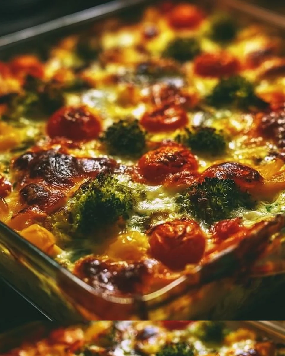 Cremiger High Protein Gemüseauflauf mit buntem Gemüse und Käse überbacken