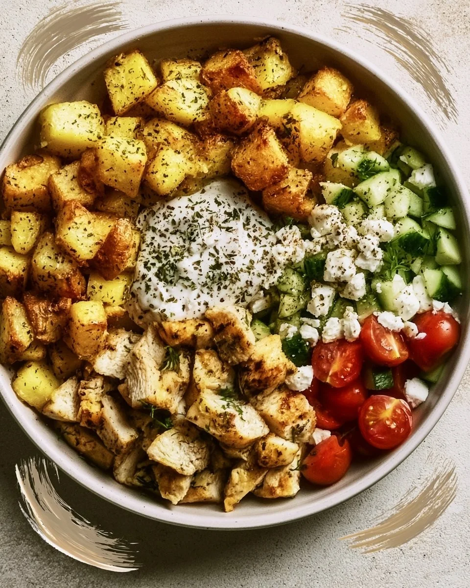 Crispy Kartoffel Protein Bowl mit gesunden Zutaten serviert
