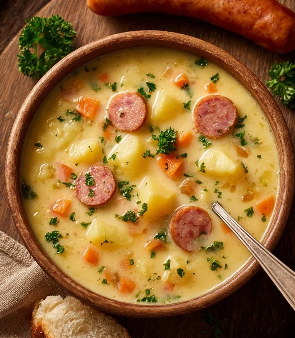 Deftige Kartoffelsuppe mit Würstchen