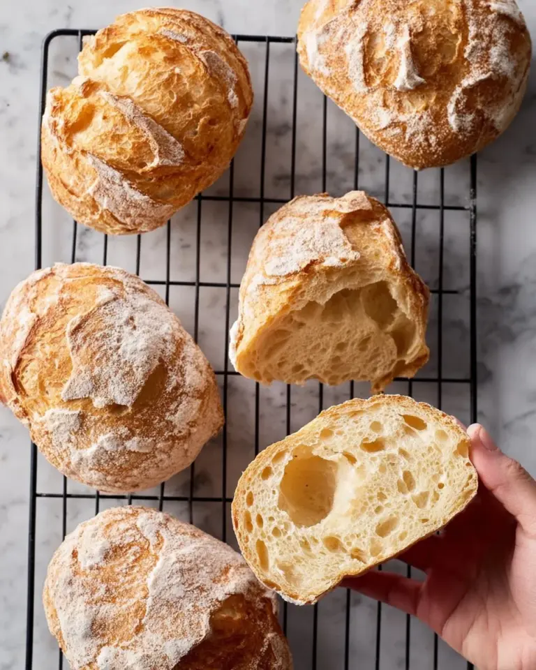 Frische und knusprige Brötchen aus der Heißluftfritteuse, serviert auf einem Holzbrett.