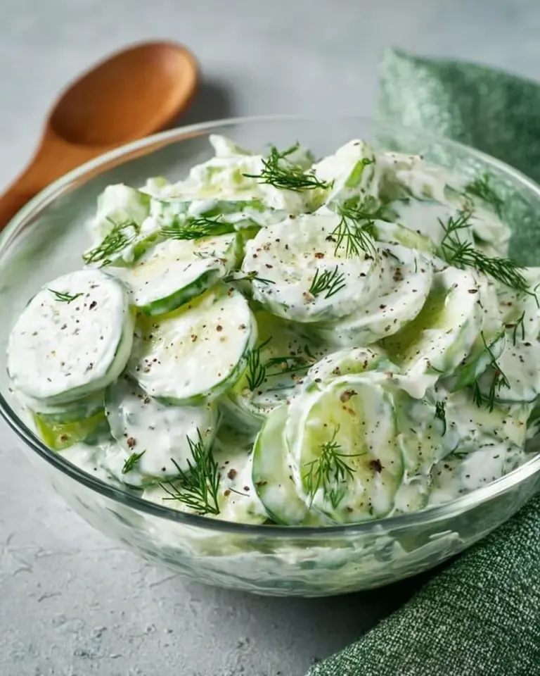 Gurkensalat mit Joghurt, frisch zubereitet und serviert auf einem Teller