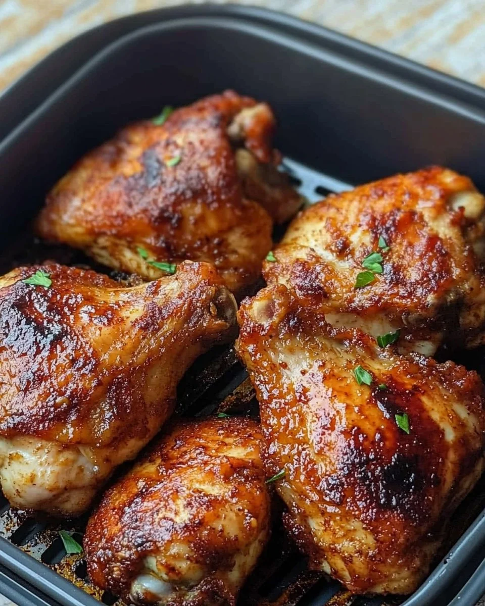 Hähnchenschenkel in der Heißluftfritteuse | Rezept | Einfache Abendessen-Ideen für unter der Woche, gesundes Hühnchen-Abendessen-Rezept, knuspriges Hähnchen aus dem Airfryer