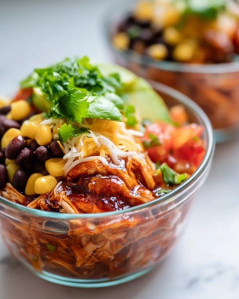 Hochprotein Hühnchen-Enchilada-Bowl mit frischen Zutaten und Gewürzen