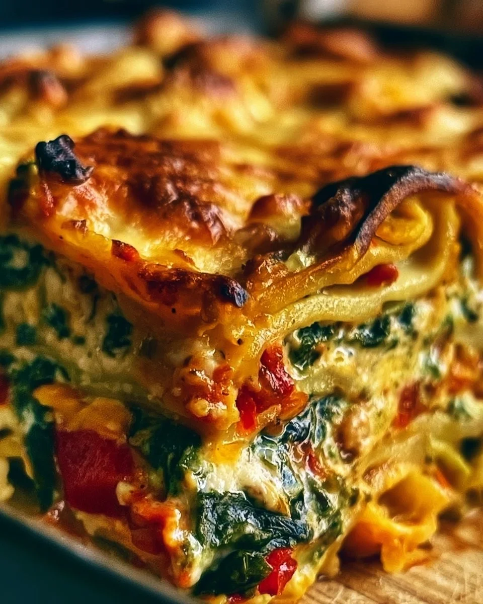 Hohe Protein-Gemüse-Lasagne mit frischem Gemüse und proteinreicher Füllung
