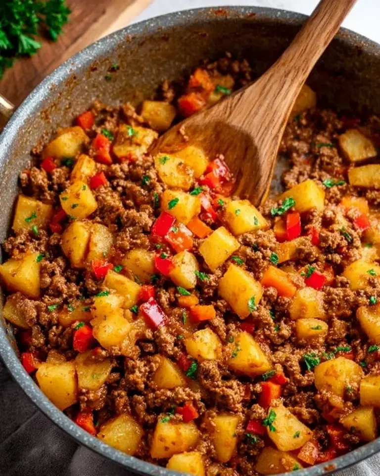 Leckere Kartoffel Hackfleisch Pfanne mit frischen Zutaten