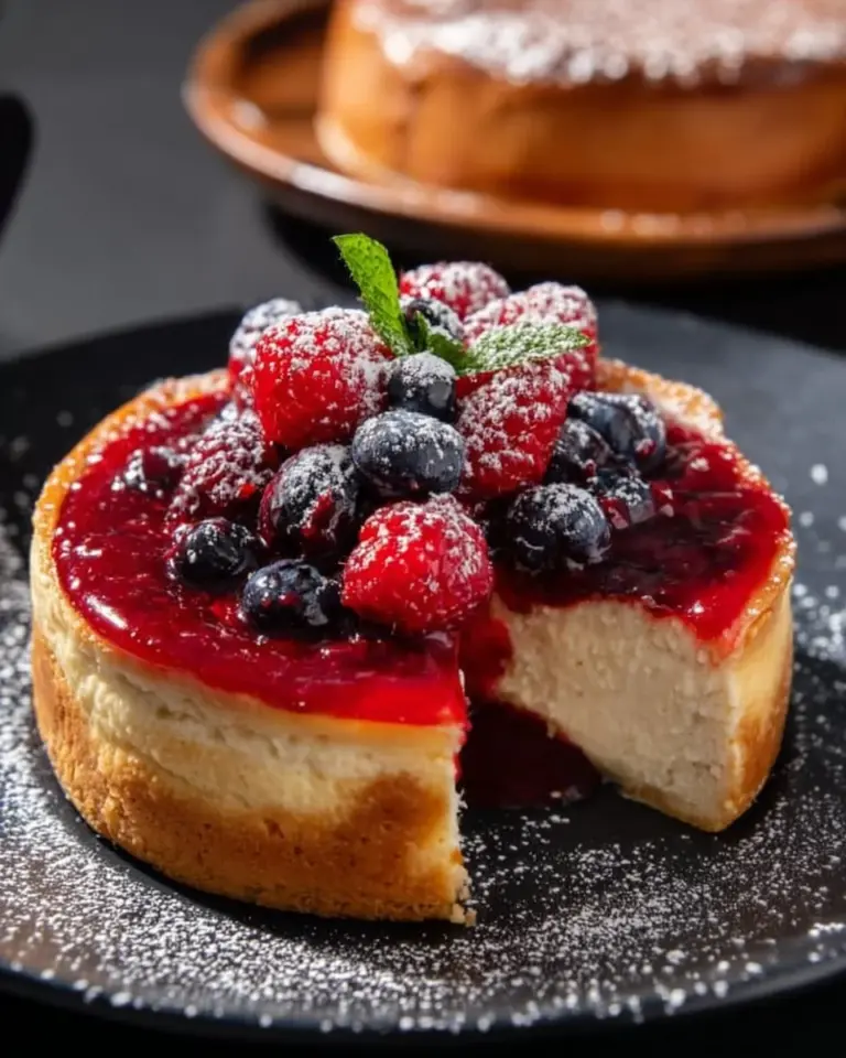 Käsekuchen aus dem Airfryer, frisch gebacken und serviert