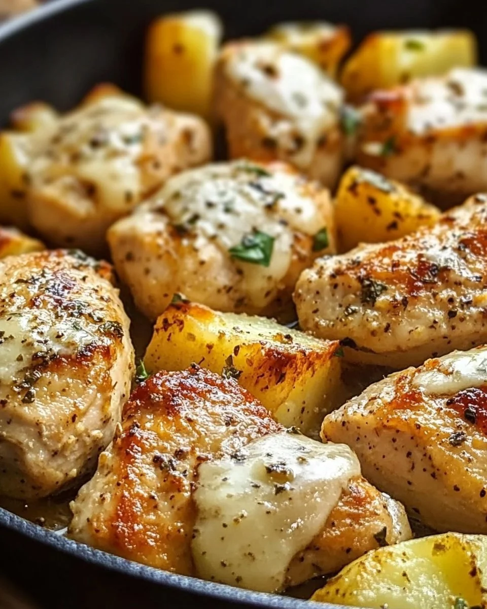 Knoblauch-Parmesan-Hühnchen und Kartoffeln Pfanne
