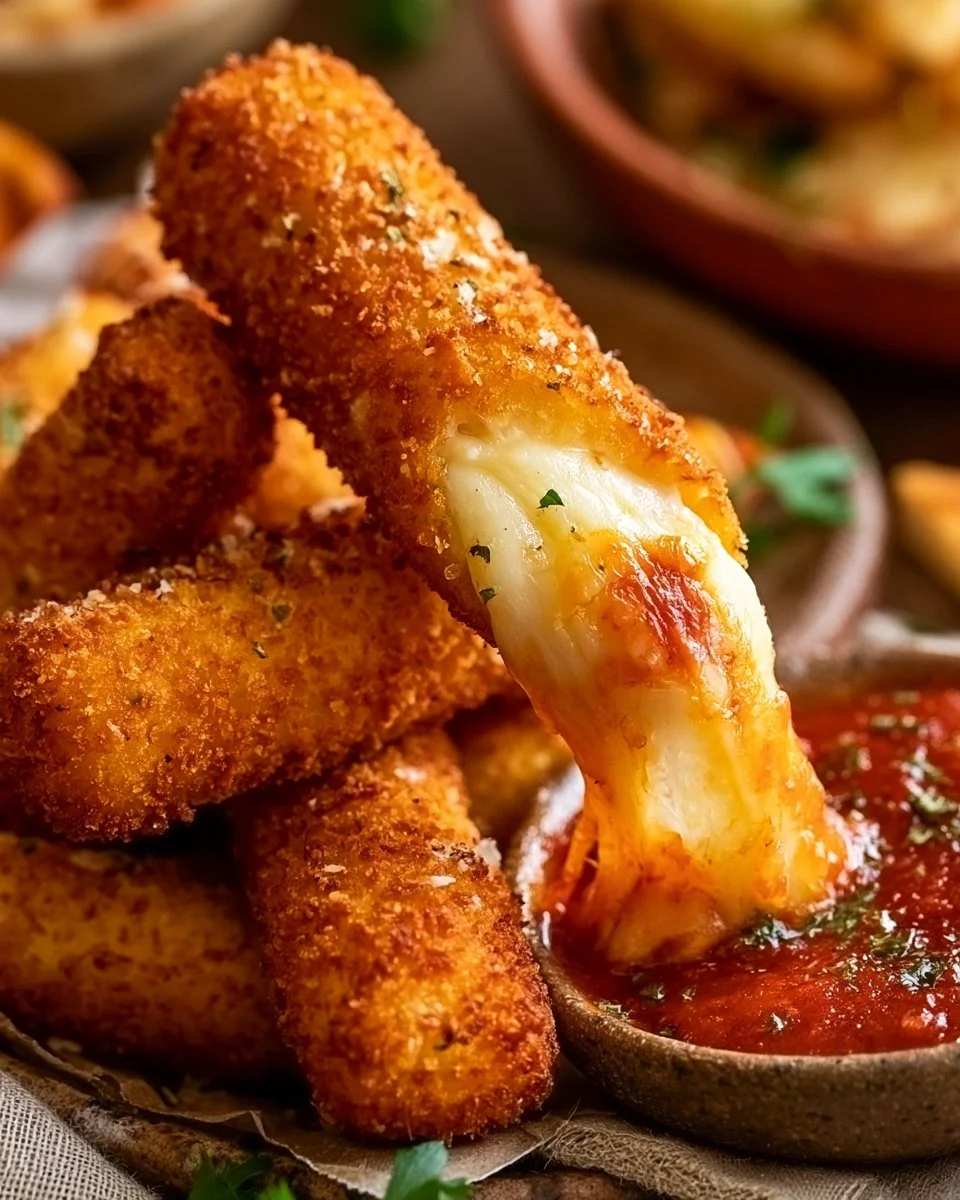 Knusprige Mozzarella-Sticks mit goldbrauner Panade