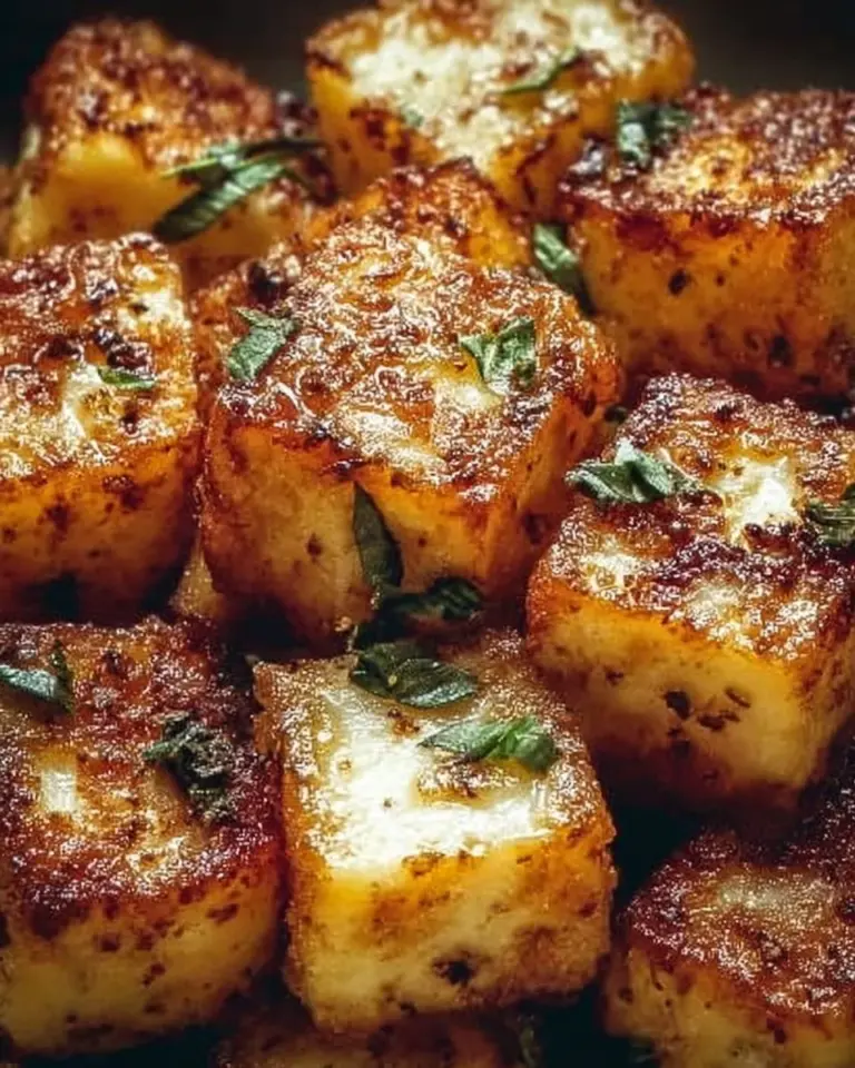 Knuspriger Feta aus dem Airfryer auf einem Teller serviert