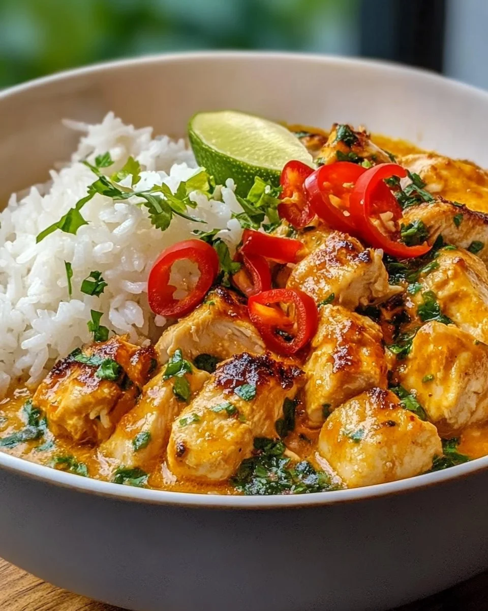 Kokosnuss-Hühnchen-Reis-Bowl