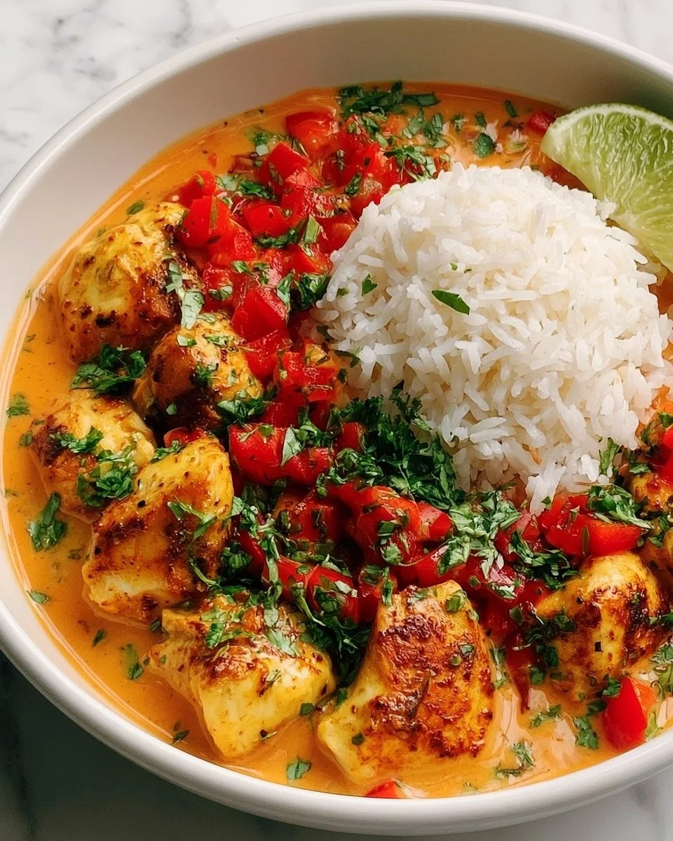 Kokosnuss-Hühnchen-Reis-Bowl