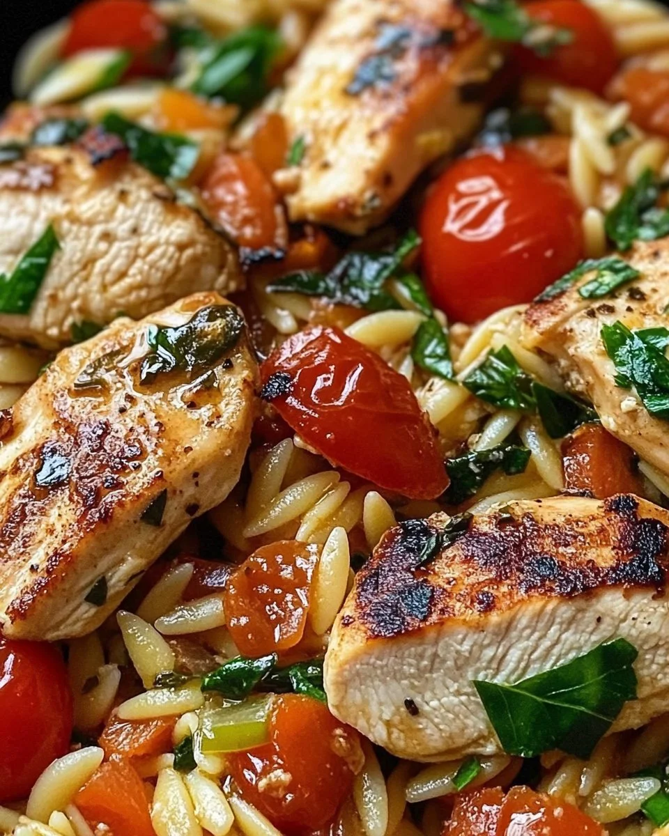 Mediterranean Chicken Orzo Skillet