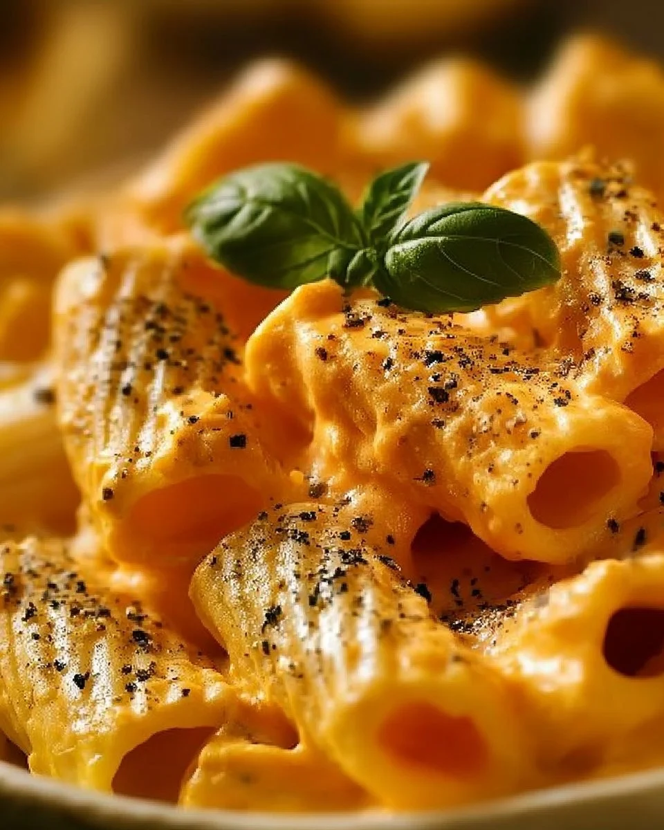 Protein Nudeln mit Hüttenkäse auf einem Teller garniert