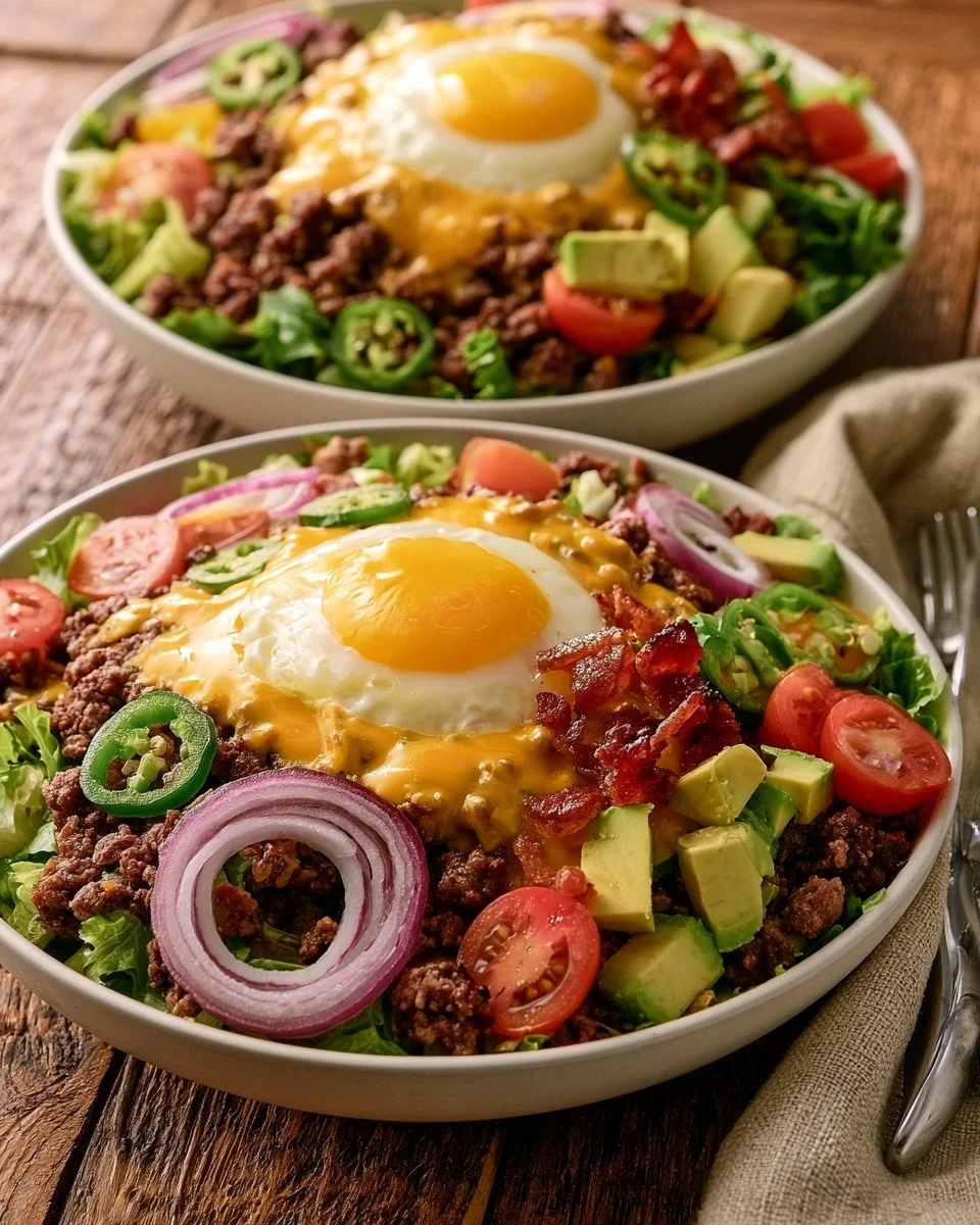 Proteinreiche Cheeseburger-Schalen
