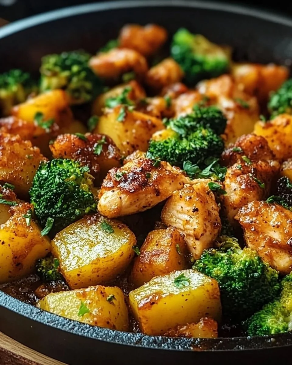 Würzige Kartoffel-Hähnchen-Pfanne mit Brokkoli