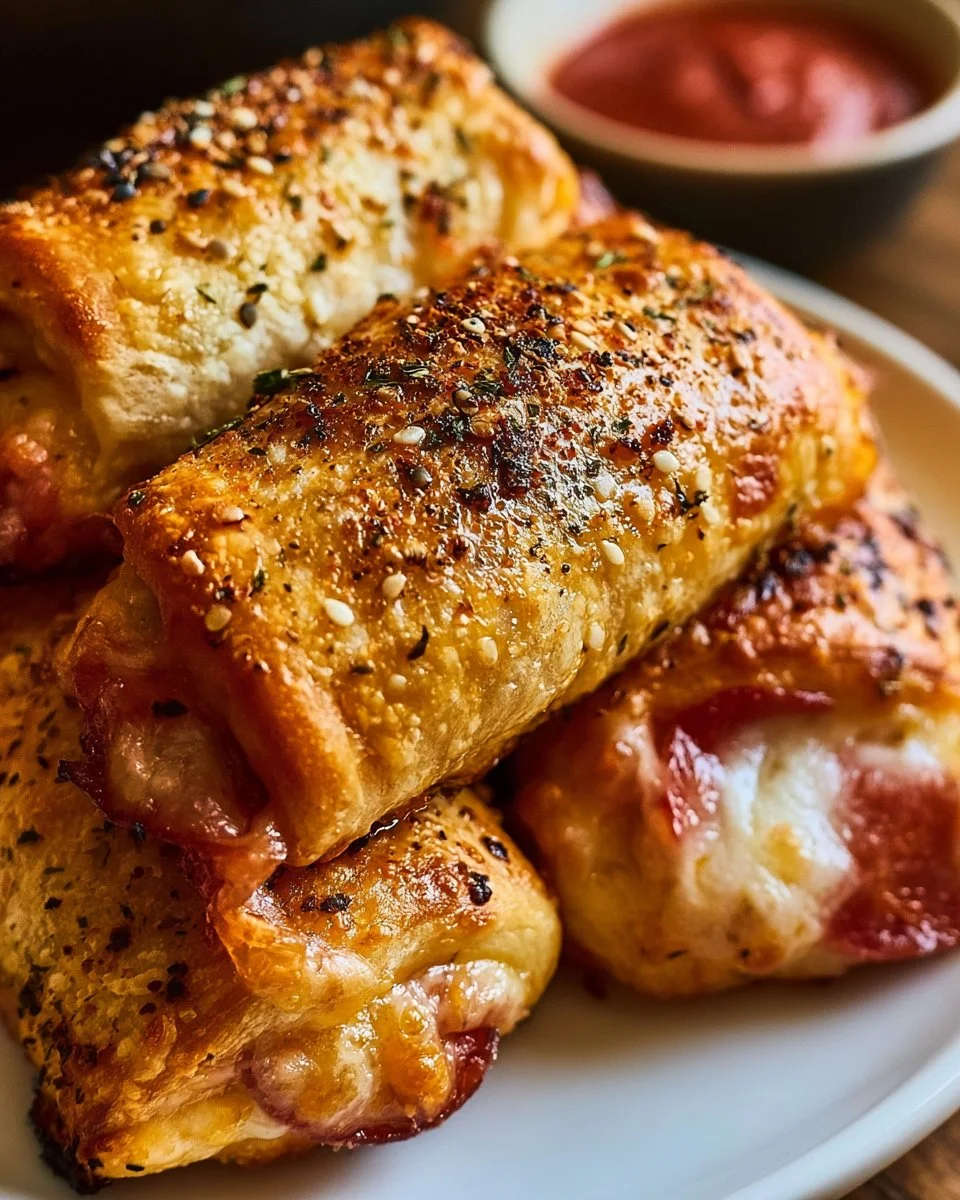 Kross gebratene Pizzarollen aus dem Air Fryer, perfekt als Snack.