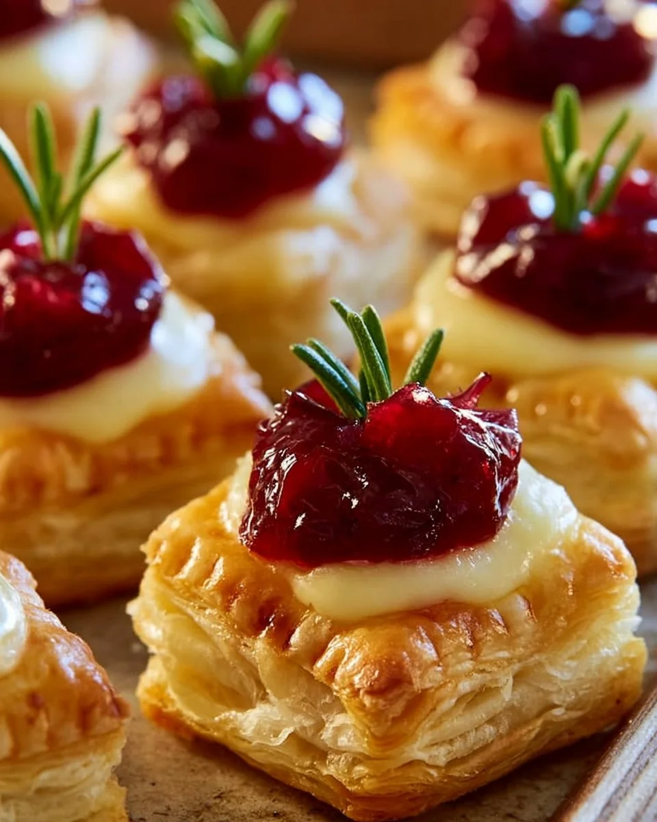 Blätterteig Häppchen mit Camembert auf einem dekorativen Teller