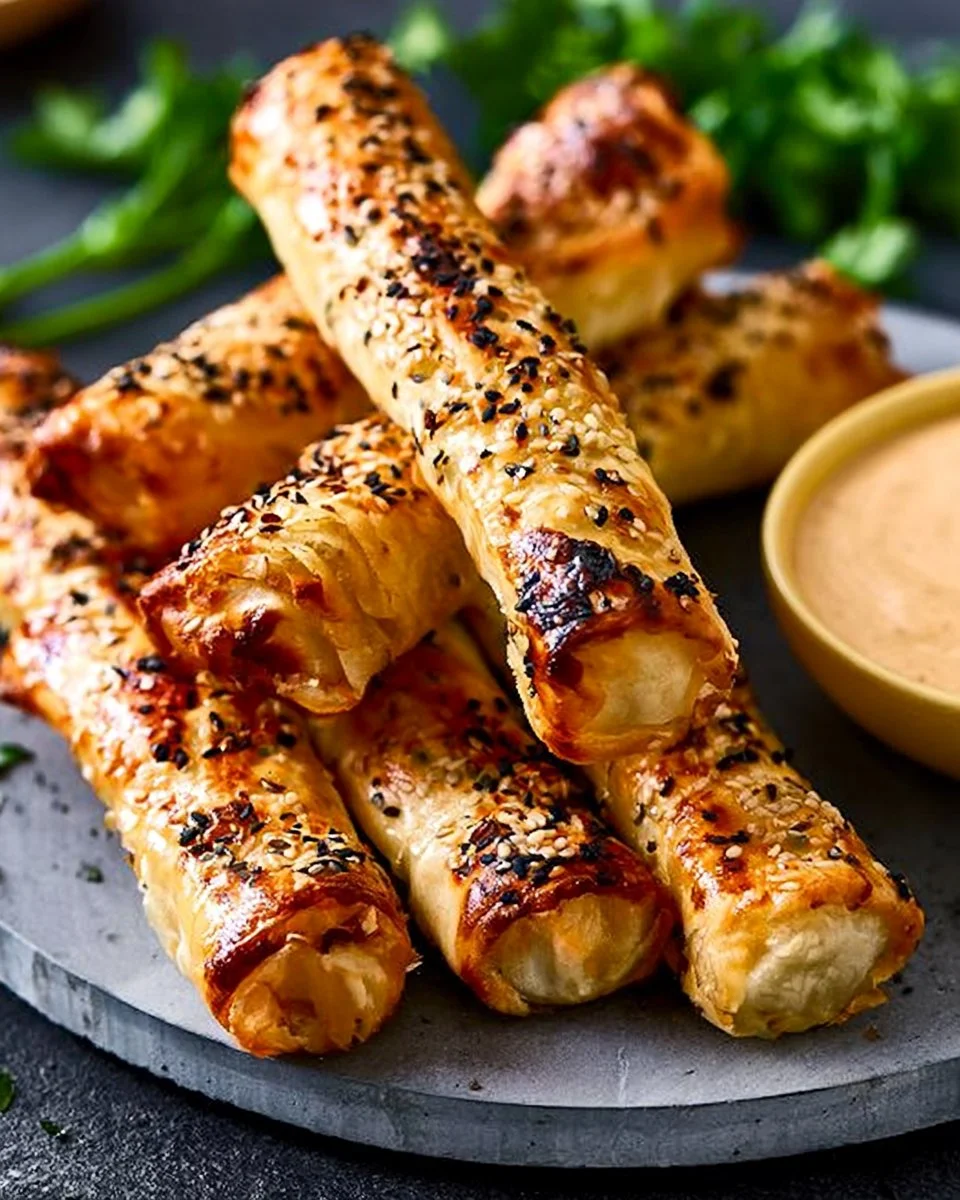 Leckeres Borek mit aromatischem Joghurt Dip auf einem Teller