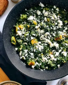 Cremige Spinat Feta Gnocchi in einer Pfanne, schnell und proteinreich zubereitet