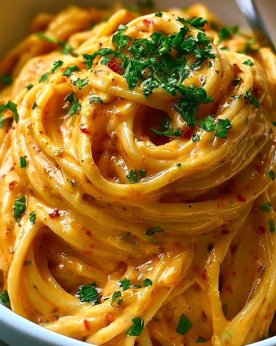 Cremige vegane Zwiebel-Pasta mit karamellisierten Zwiebeln auf einem Teller