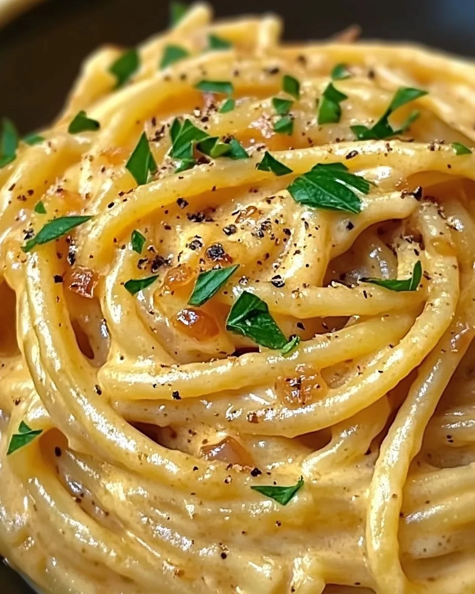 Cremige vegane karamellisierte Zwiebel-Pasta