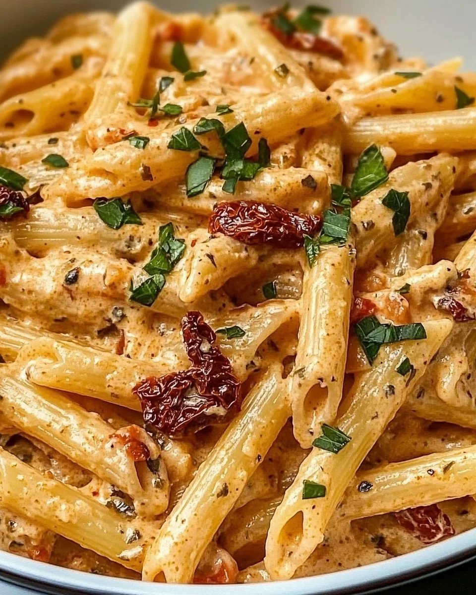 Cremige vegane Pasta mit sonnengetrockneten Tomaten
