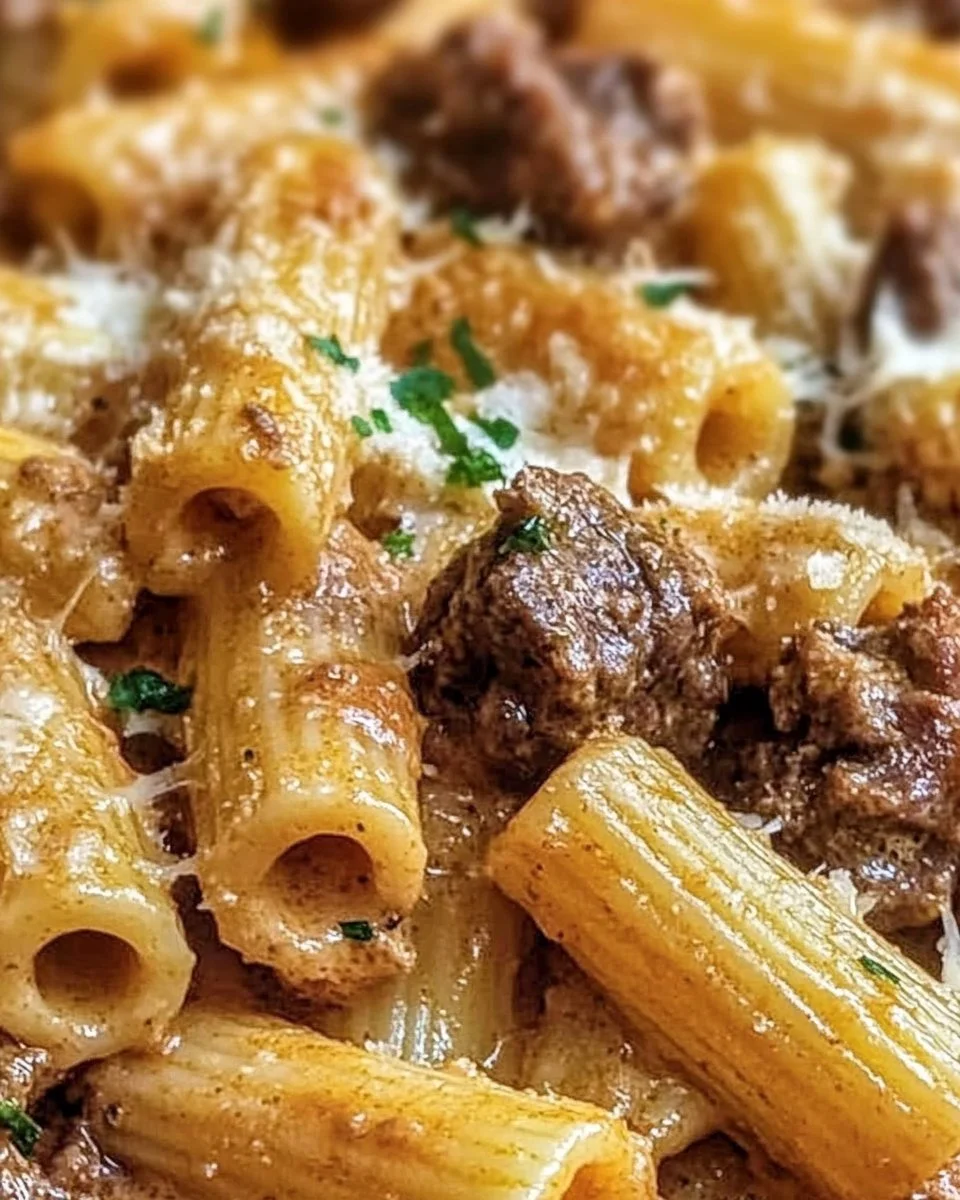 Cremiges Parmesan-Rindfleisch mit Rigatoni einfach gemacht