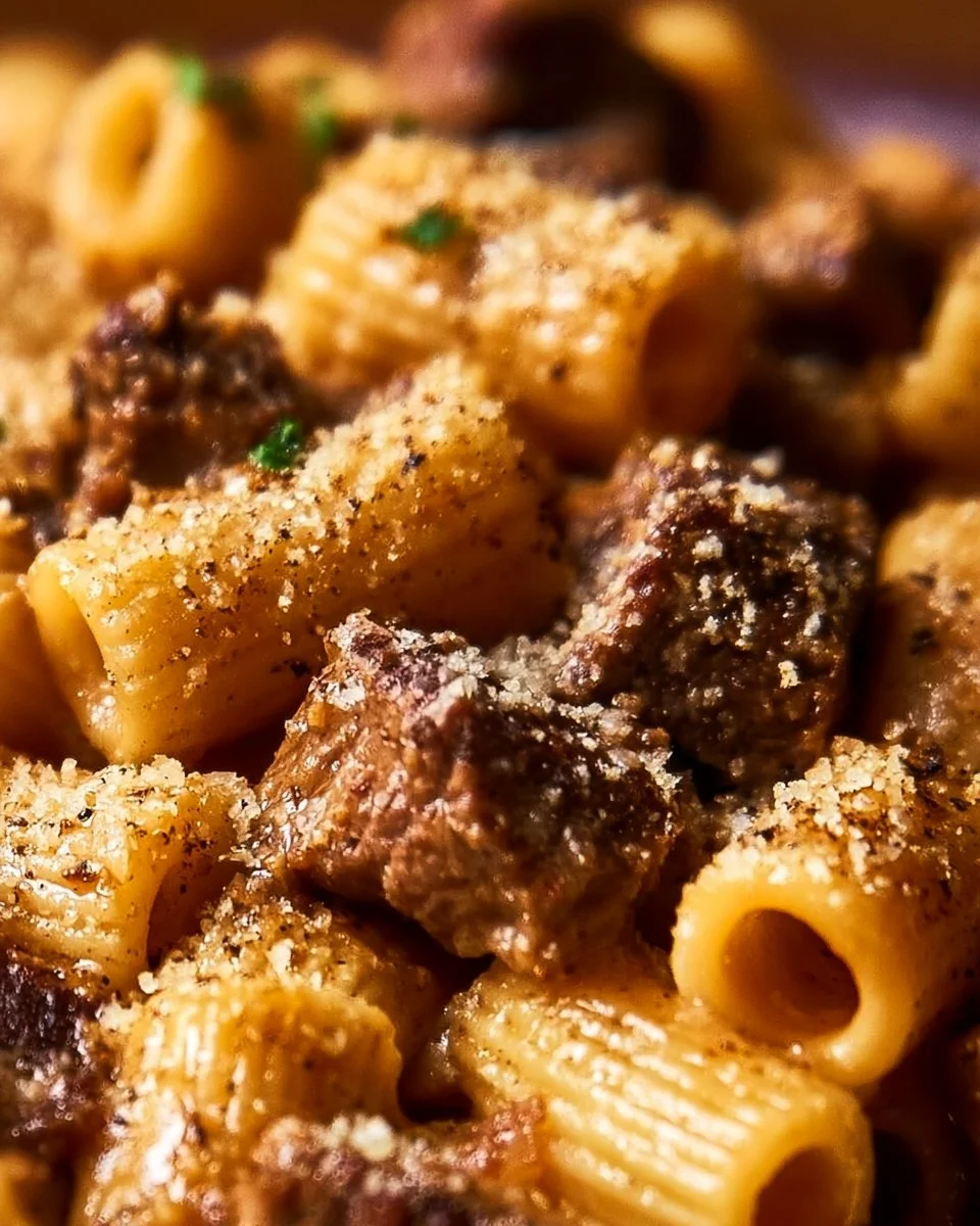 Cremiges Parmesan-Rindfleisch mit Rigatoni einfach gemacht