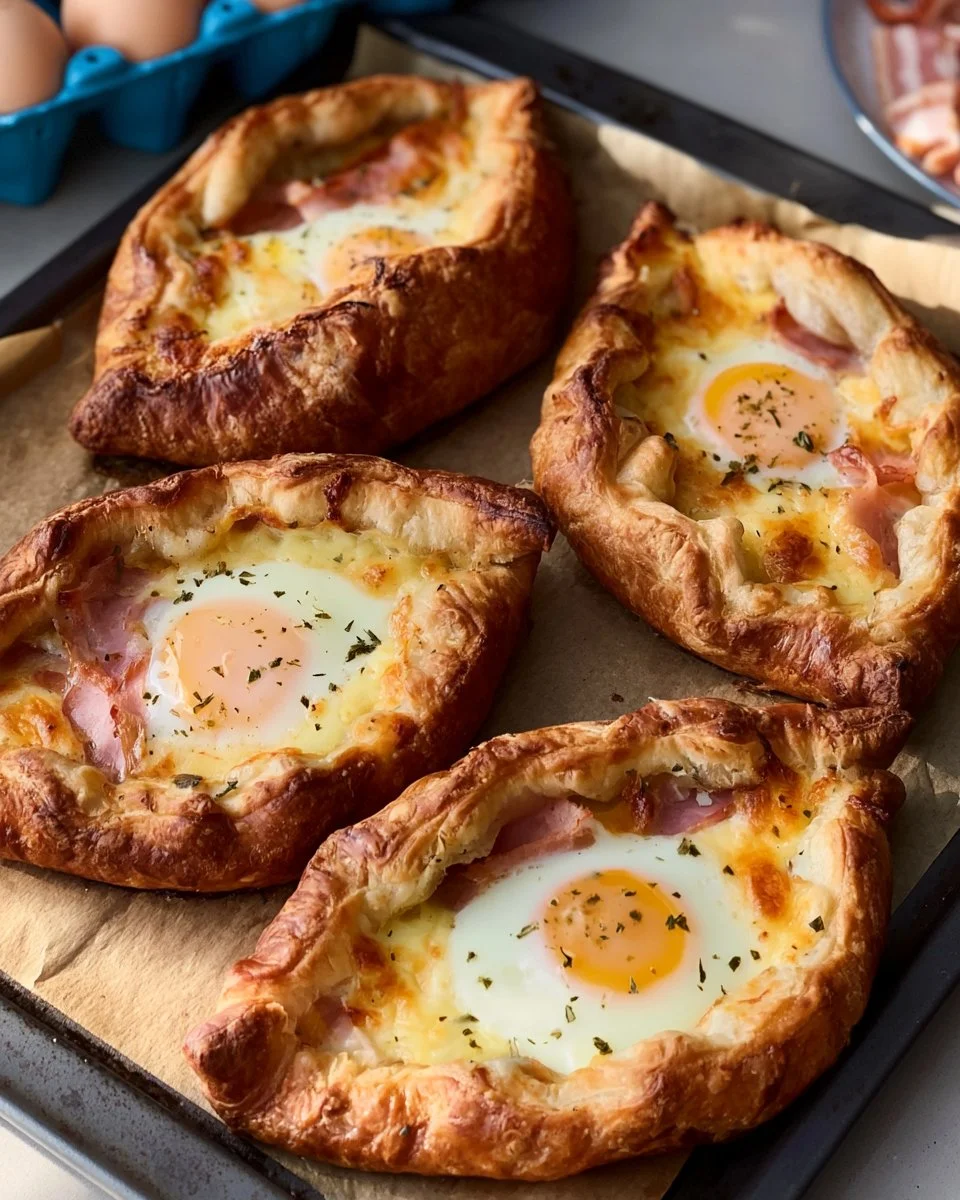 Eier und Speck Croissant Boote mit köstlicher Füllung