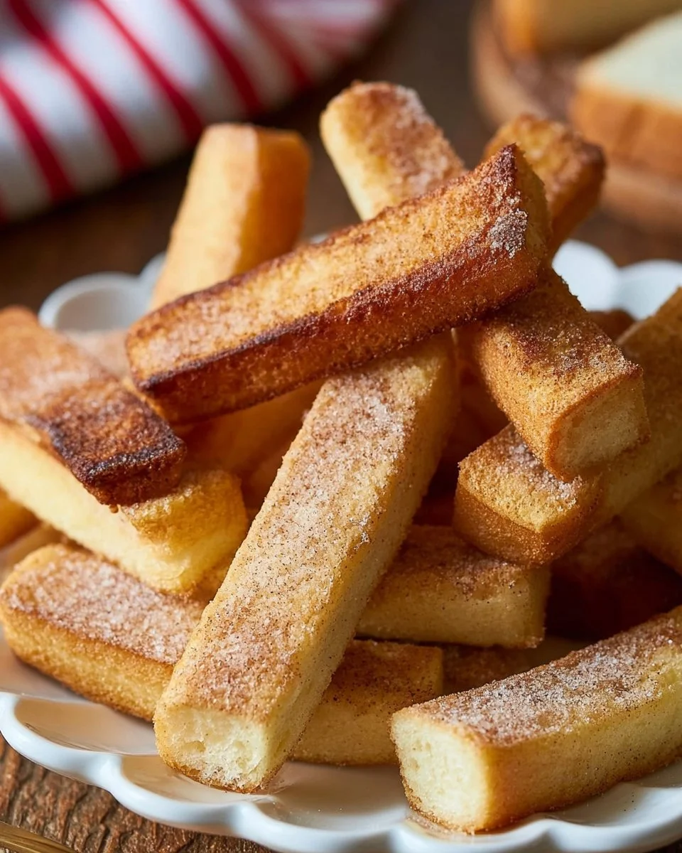 Leckere französische Toaststäbchen aus frisch gebackenem Brot