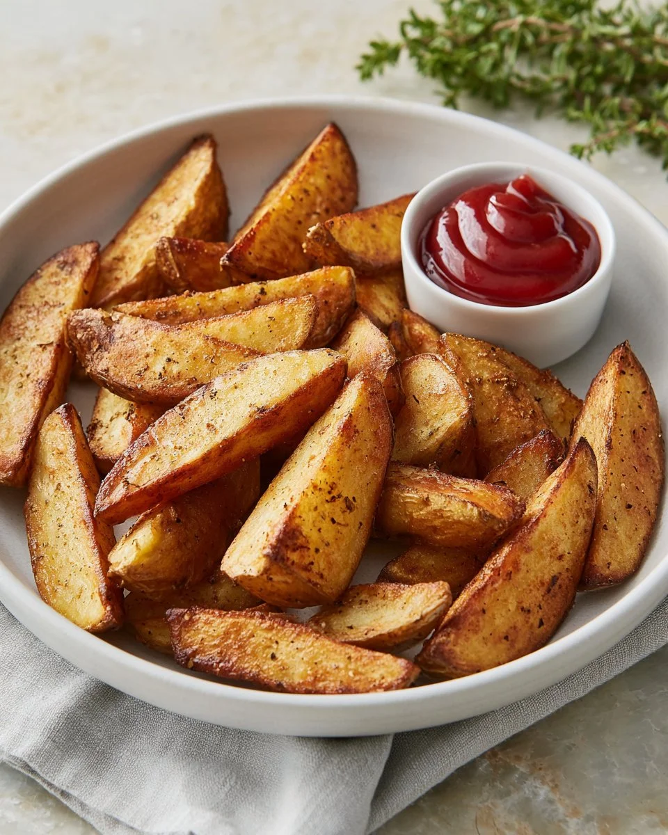Frittierte Kartoffelwedges mit niedrigem Fettgehalt auf einem Teller