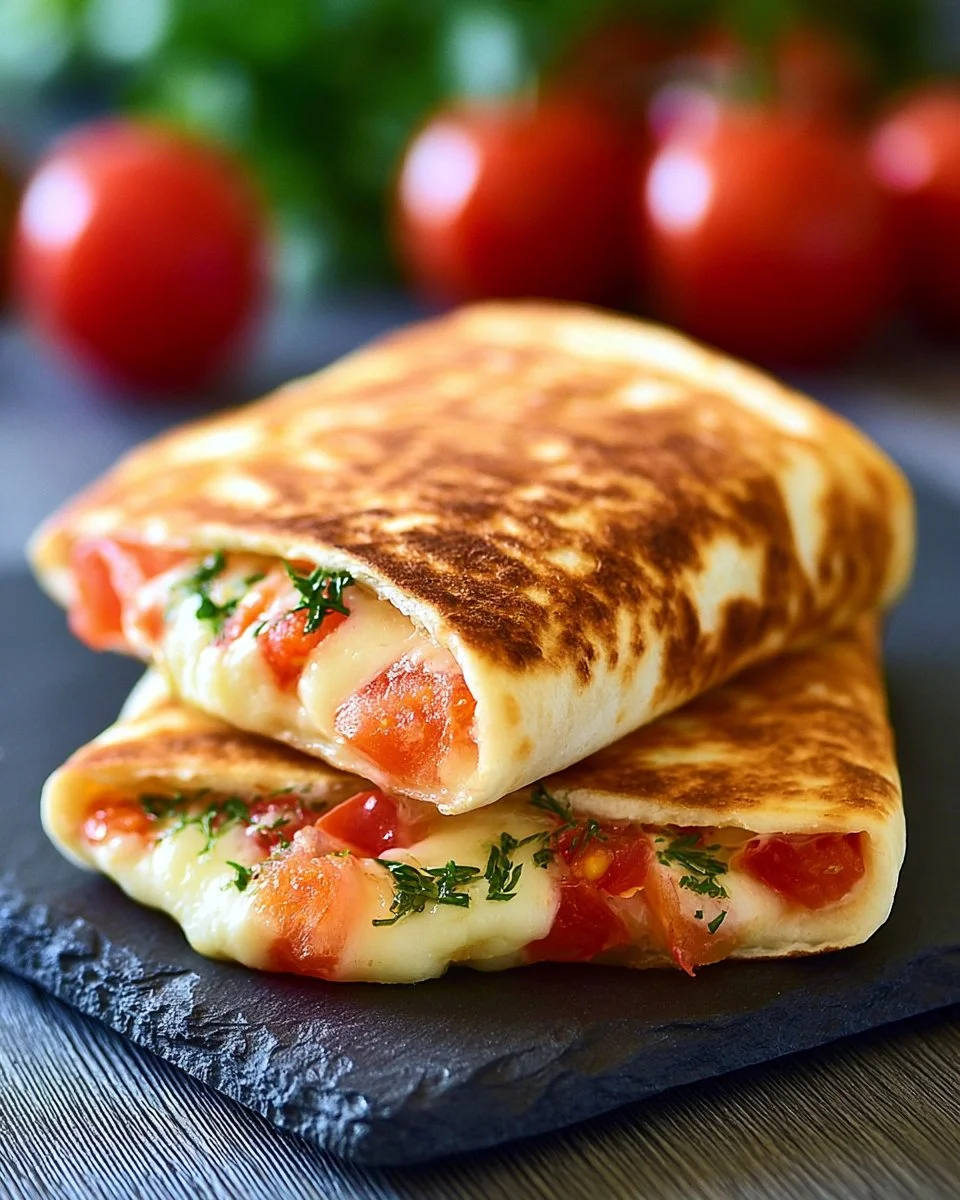 Frühstücks Wrap mit Ei und Käse auf einem Teller serviert