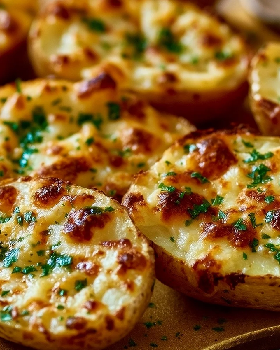 Gebackene Käse-Kartoffeln aus der Heißluftfritteuse serviert auf einem Teller