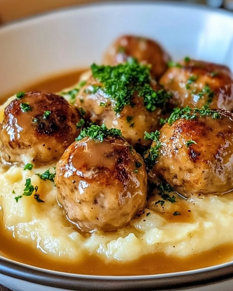 Hackbällchen in cremiger Sauce mit Kartoffelpüree