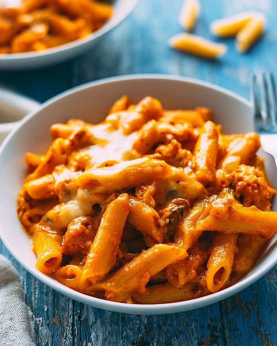 Ein Teller mit hohem Protein Cheeseburger Pasta, eine leckere Ein-Topf-Mahlzeit.