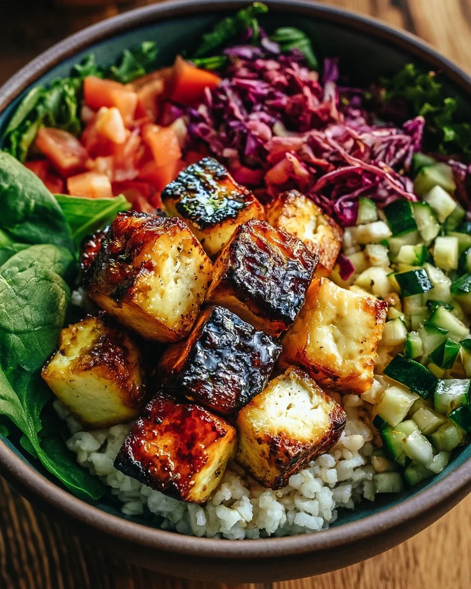 Knusprige Halloumi Bowl mit frischen Zutaten und aromatischen Gewürzen