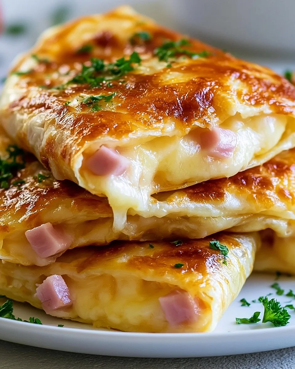 Knusprige Rinderkochschinken Käse Taschen aus dem Airfryer auf einem Teller