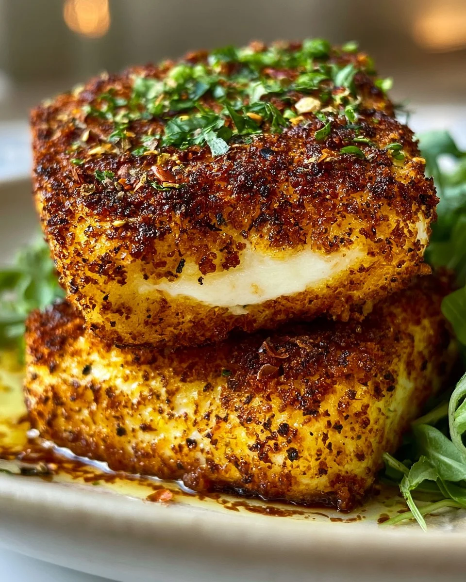 Knuspriger Feta aus dem Airfryer auf einem Teller angerichtet