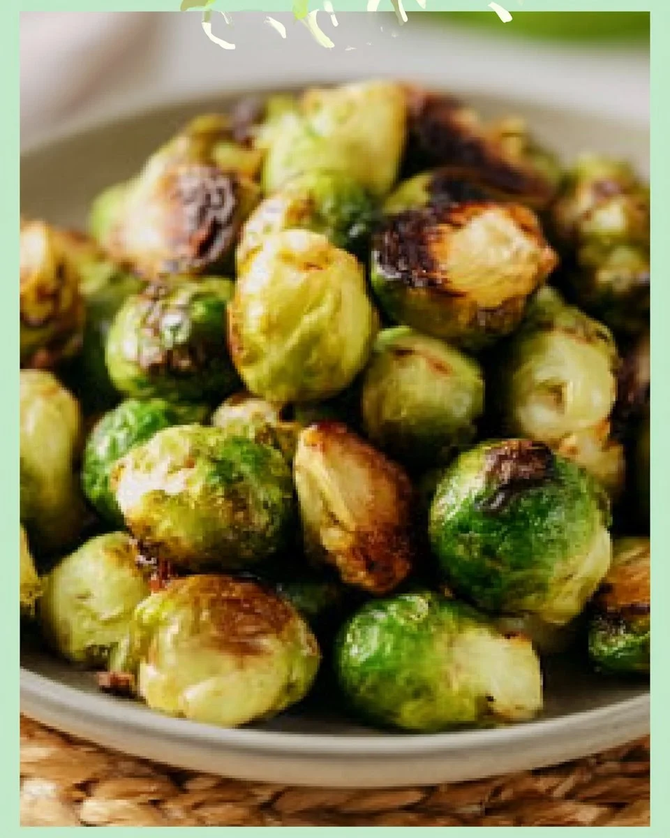 Knuspriger Rosenkohl auf einem Teller, perfekt gewürzt und goldbraun gebraten.