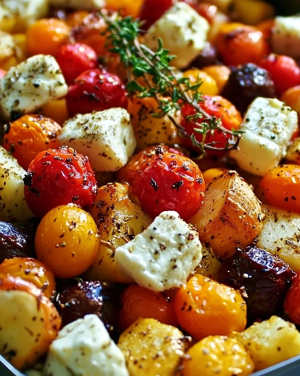 Köstliches Feta Kartoffeln Ofengemüse frisch aus dem Ofen auf einem Teller