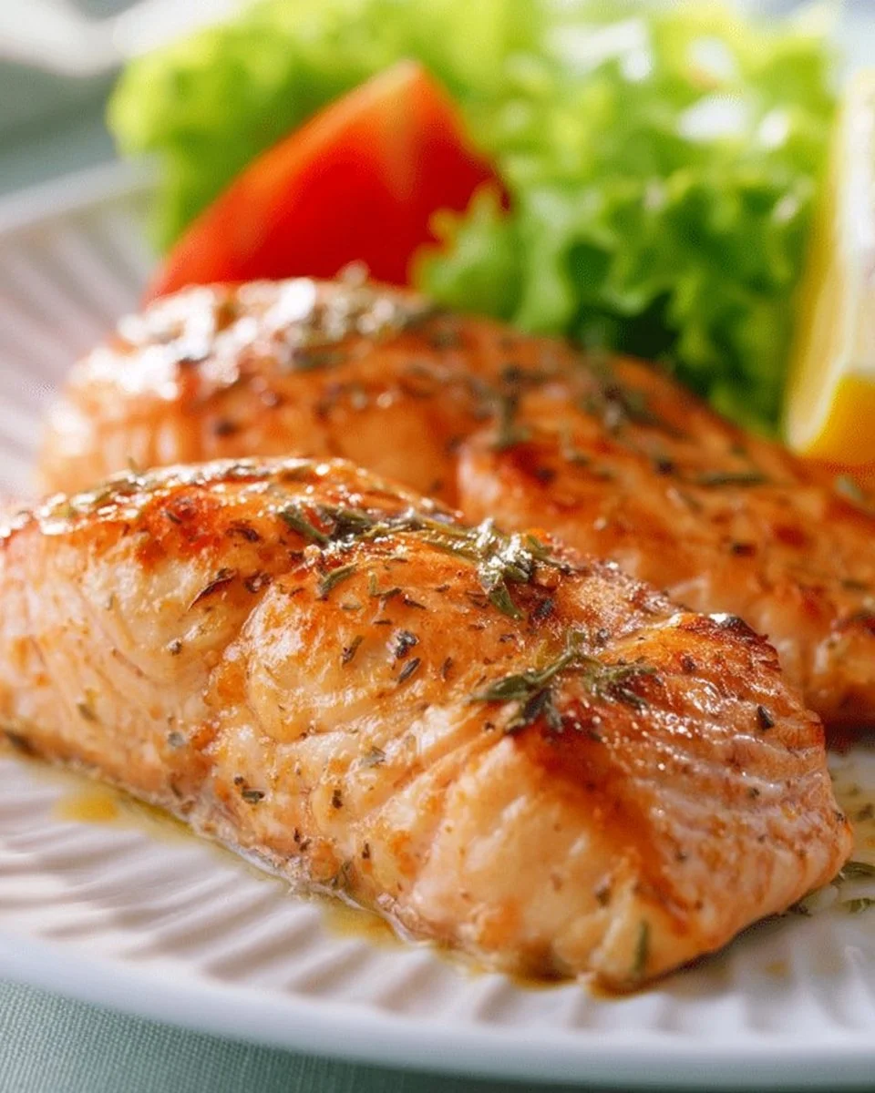 Lachsfilet aus der Heißluftfritteuse auf einem Teller serviert
