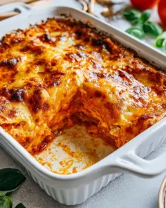 Leckere Linsenlasagne auf einem Teller, garniert mit frischen Kräutern.