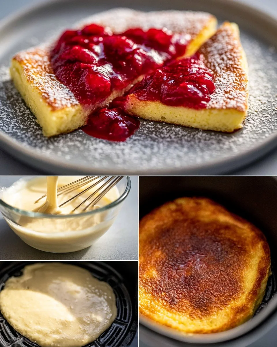 Pfannkuchen aus der Heißluftfritteuse mit frischen Früchten serviert